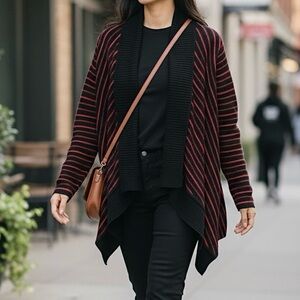 Ming Wang Women’s Black & Red Open Knit Cardigan - Size L